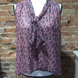 Paper Crane Sheer Floral Tie Neck blouse- M